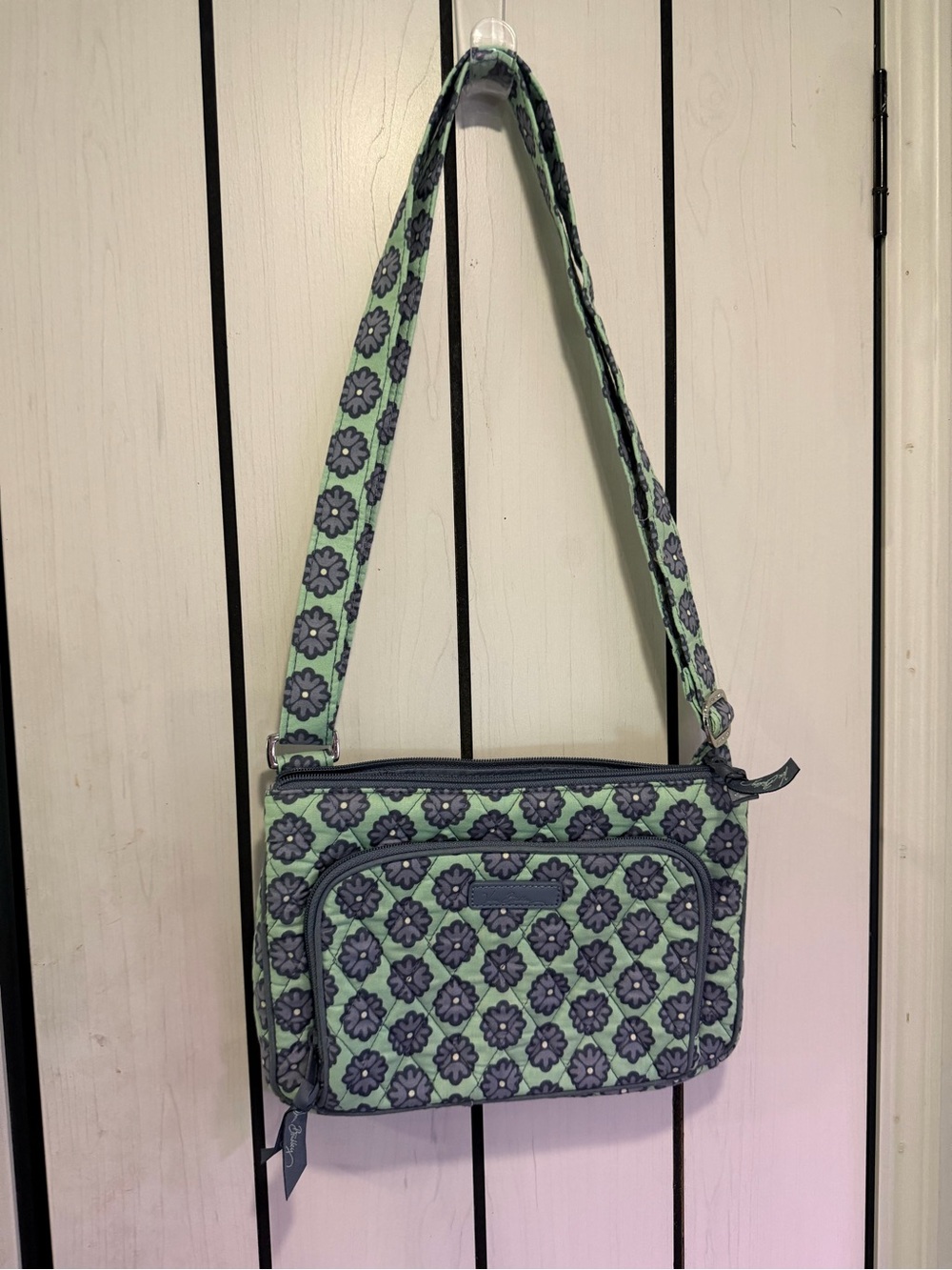 Vera Bradley Mint Green & Navy Floral Quilted Crossbody Bag